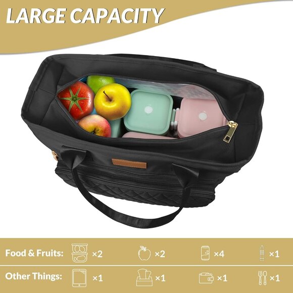 Large Insulated Lunch Bag for Work, Women's Nylon Thermal Lunch Box, Leakproof C - Picture 3 of 6